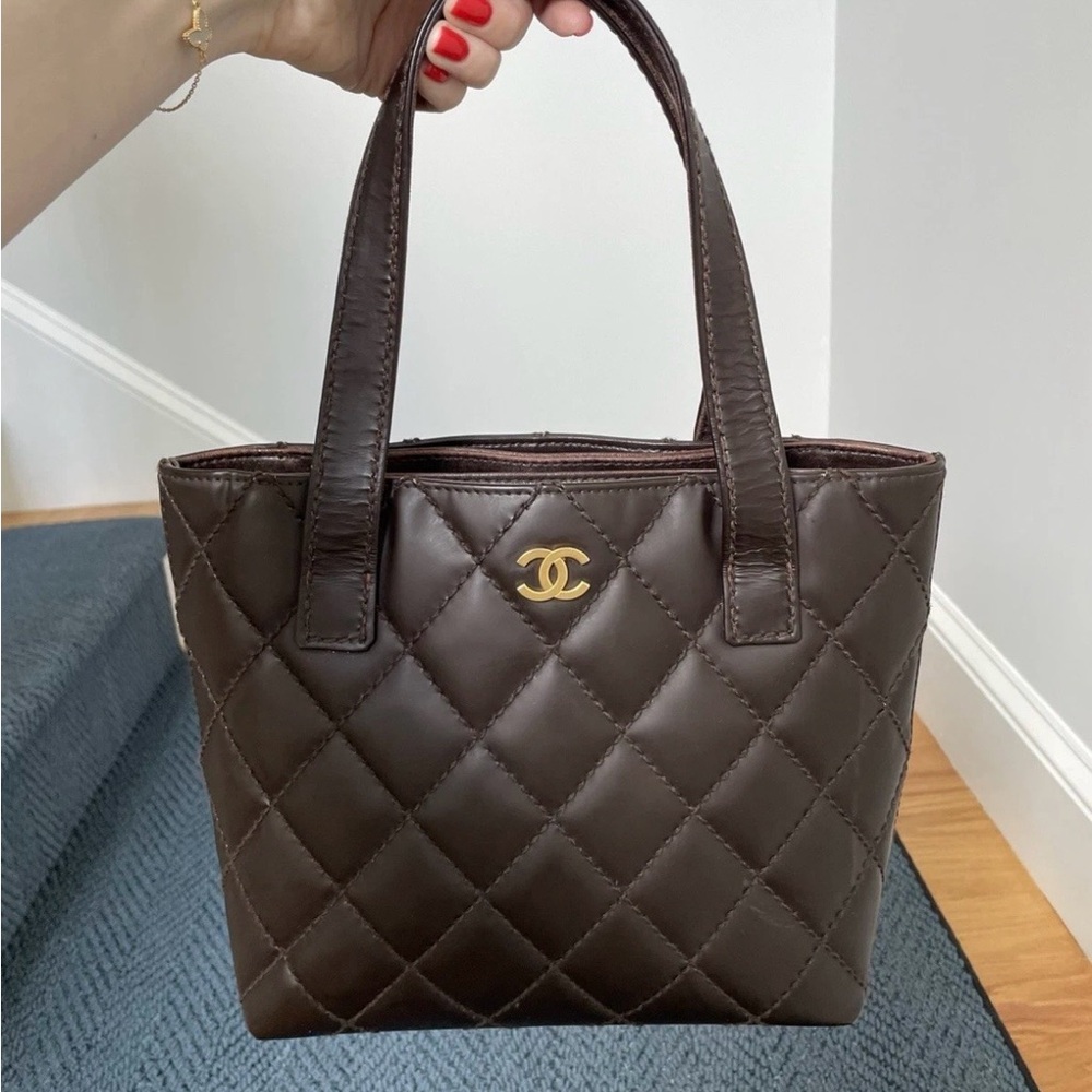 CHANEL Dark Brown Quilted Tote